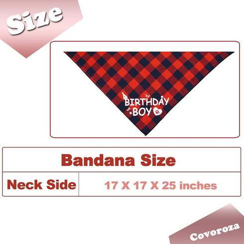 Dog Birthday Boy Bandana and Hat Set, “Birthday Boy” Print Plaid Party Supplies for Small Medium Large Pets (Red)