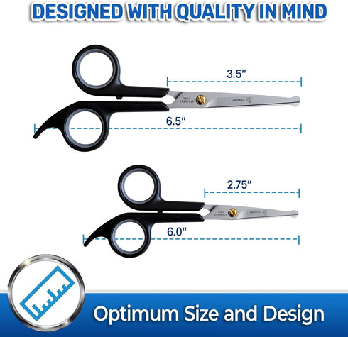 Pet Magasin Japanese Stainless Steel Grooming Scissors (2), Round Tip for Facial Hair and Body Trimming, Black