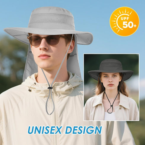 IYEBRAO 2 Pack Mens UV Protection Sun Hat with Neck Flap, Summer Foldable Mesh Boonie Cap for Fishing