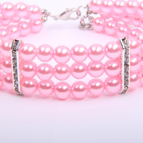 3 Rows Dog Cat Pearls Necklace Collar with Bling Accessories, Pet Puppy Jewelry for Female Dogs Cats Small Medium