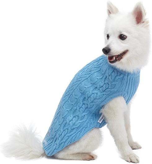 Blueberry Pet Classic Dog Sweater, Wool Blend Cable Knit Pullover Crewneck Winter Clothes in Alaskan Blue, 10"