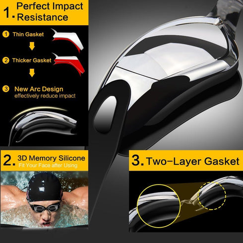 Swim Goggles, No Leaking Swimming Goggles with Nose Clip, Earplugs, Swim Cap and Case for Men and Women