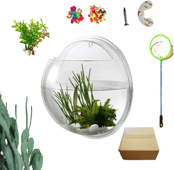 Creative Acrylic Hanging Wall Mounted Fish Tank, Mini Aquarium Planter for Home Decor