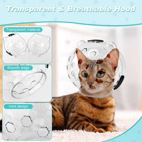 Axrivonte Trimming(Size:M) Breathable Cat Muzzle with Anti-Scratch Silicone Boots, Adjustable Transparent Helmet & Grip