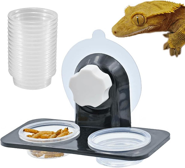 Crested Gecko Feeding Ledge with 30 pcs 0.5oz Food Cups - Reptile Food Bowls and Water Dish Accessories