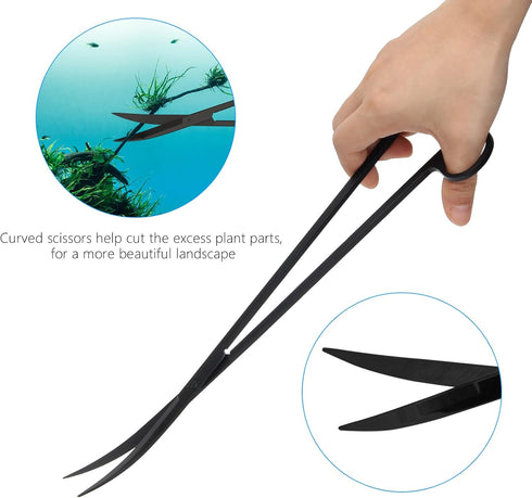 15in Aquarium Aquascape Tools Kit, 4 in 1 Stainless Steel Aquatic Plant Tool Set (Black)