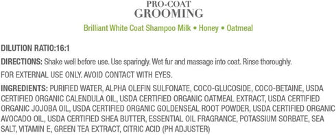 Pro-Coat Grooming Brilliant White Coat Shampoo (Oatmeal, Milk & Honey) - 1 Gallon Size for Pet Care