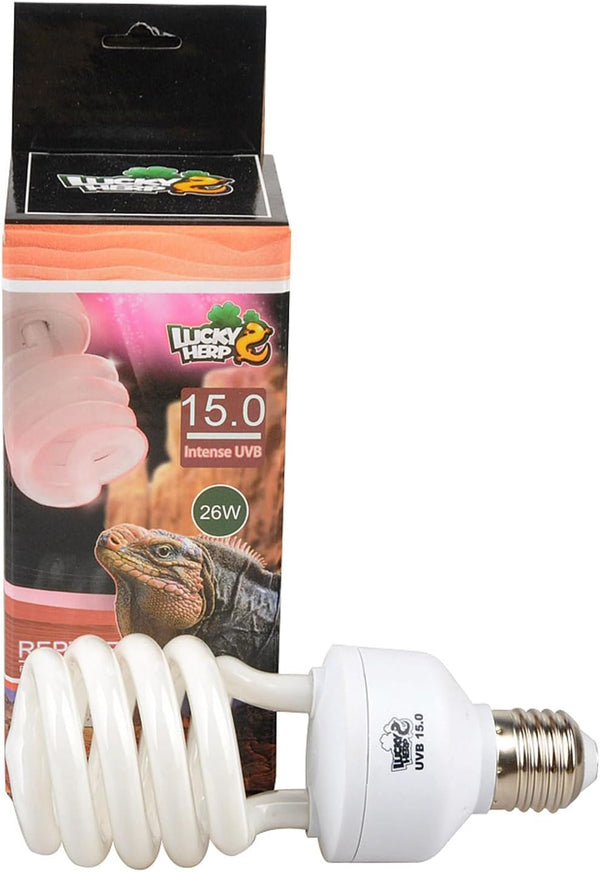LUCKY HERP 15.0 UVB Intense Fluorescent Bulb, Terrarium Lamp for Reptiles, E26, 26 Watt