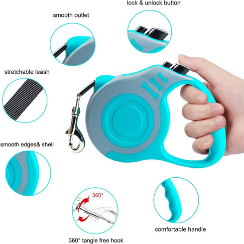 Retractable Dog Leash 10/16FT, Lightweight with Non-Slip Handle for Small Medium Dogs, Gray Blue