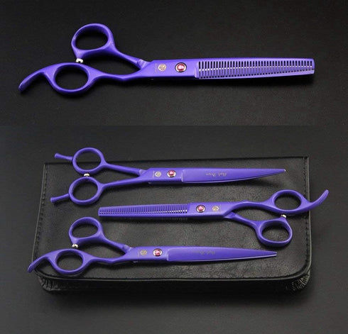 Purple Dragon 7.0 inch Rhinestone Decoration Pet Grooming Scissors - 3PCS Dog Hair Cutting & Thinning Shears Set