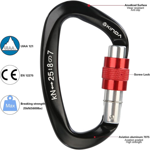 Screwgate Locking Carabiner Clip - Professional Rock Climbing Carabiner Screw Lock, Heavy Duty for Climbing,