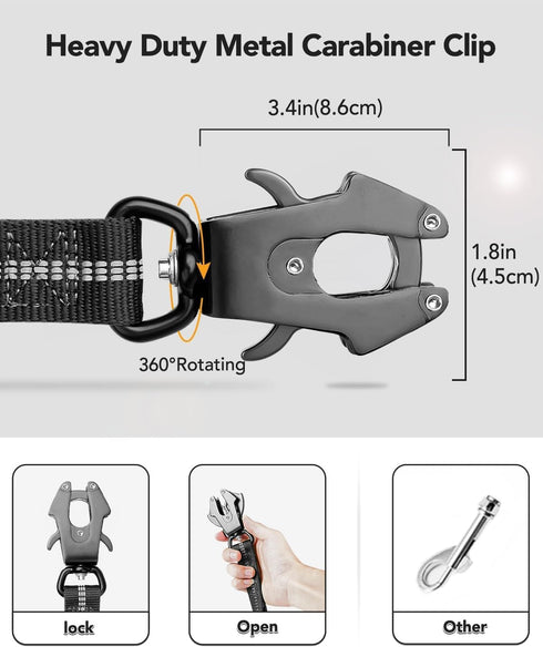 Joytale Tactical Dog Leash - Heavy Duty 4-6FT Shock Absorbing Bungee with 2 Padded Handles, Black
