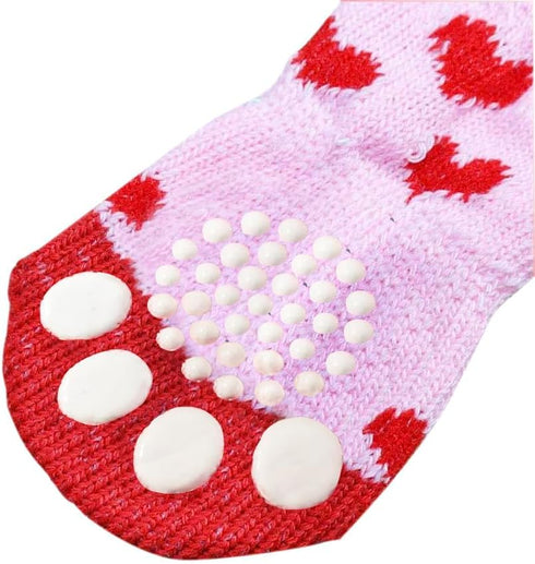 4 Pairs Anti-Slip Dog Socks & Cat Socks with Rubber Reinforcement, Pet Paw Protector for Indoor Wear (L)