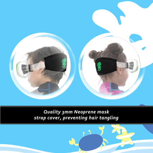 Goggles Kids Swimming Silicone Swim Mask, Snorkeling Gear with Tempered Glass and Cute Neoprene Mask Strap.