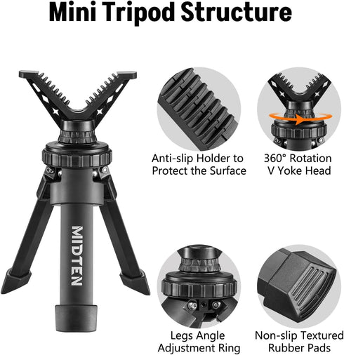 360 MidTen Portable Shooting Rest Tripod Rifle Stand for Range - Lightweight Bench Rest with Rotate V Yoke Holder
