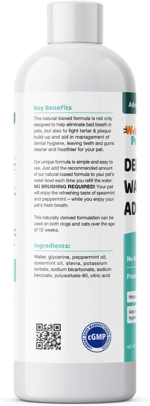 Dental Care Water Additive for Dogs & Cats – No Brush Formula, Oral Hygiene & Fresh Breath, Reduce Plaque and Tartar. 16 FL OZ