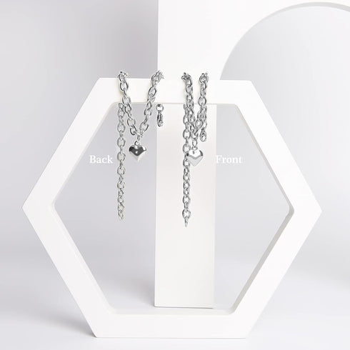 Dog Collar and Cat Chain Necklace, Stainless Steel Adjustable 18K Silver Heart-Shaped Necklace for Small Pets (Sliver,