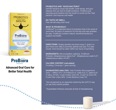 Probiora Dog Probiotic Supplement for Oral Care | 30 Servings Jar | Reduces Bad Breath & Supports Dental Health