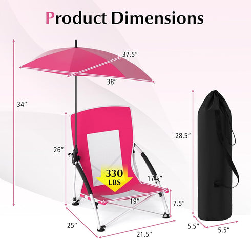 330lbs Backpack Goplus Beach Chair with Umbrella, Folding Chairs for Adults with Adjustable Parasol, Comfy Armrest
