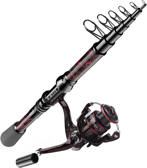 Fishing Rod and Reel Combos - 1.8M High Carbon Fiber Telescopic Fishing Pole with 12+1 Full Metal Ultra Smooth Reel