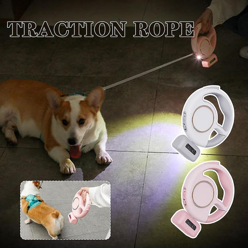 Best Dog Supplies Luxurious White LED-Retractable Dog Leash 10ft/3M - Rechargeable with LED Flashlight for Small &