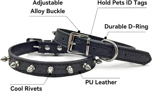 Enjoying Spiked Dog Collar, Adjustable Leather Spikes Collar for Small Medium Dogs, Black M
