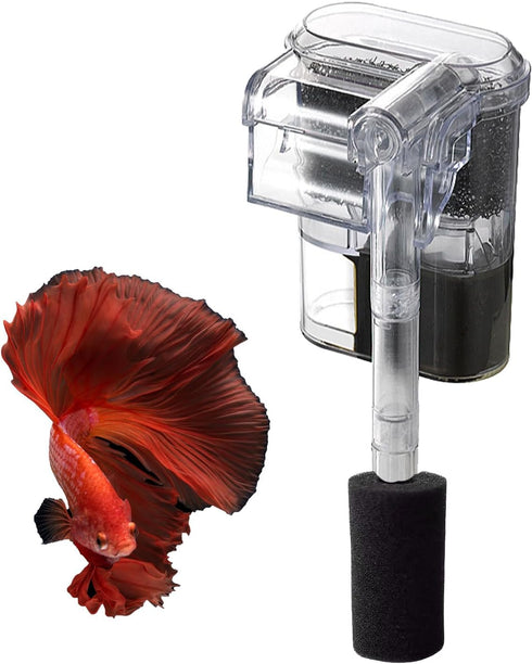 Quiet Hang on Aquarium Filter for Betta, Slim HOB Fish Tank Filter for 3-10 Gal Aquascaping with 1 Pre-Filter Sponge