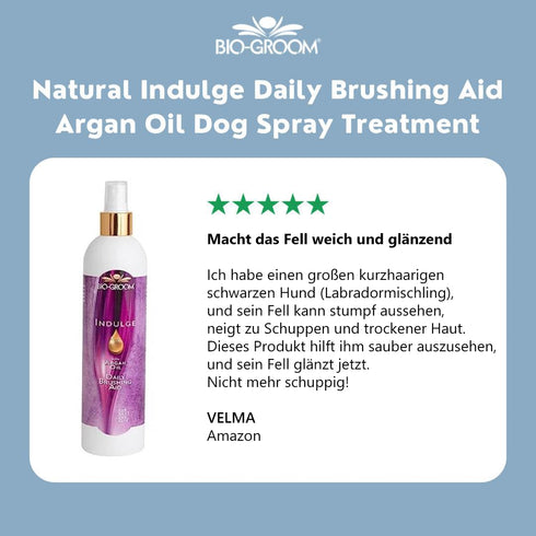 BIO-GROOM Indulge Argan Oil Dog Conditioner - No-Rinse Deshedding Bathing Supplies, 12 fl oz