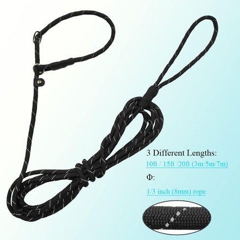 BTINESFUL Anti-Choke Slip Lead Dog Leash, 10FT / 15FT / 20FT Reflective 1/3” Rope Long Training Lead for Small Medium
