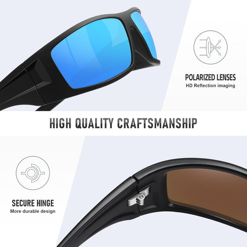 Polarized Sports Sunglasses for Men Women UV400 Protection Wrap Around Cycling Fishing Unbreakable Frame