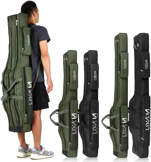 LIXADA Fishing Rod Case, 3 Layers Oxford Bag, Portable Foldable Fishing Pole Carrier & Tackle Storage for Travel