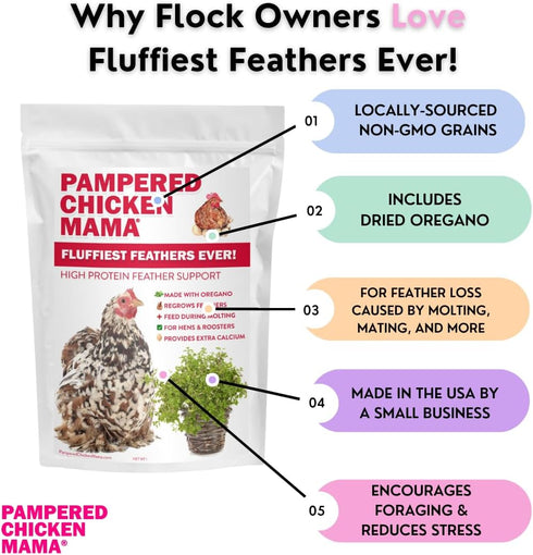 (2 Pampered Chicken Mama Molting Supplement for Chickens: Fluffiest Feathers Ever Backyard Chicken Feed and Supplies