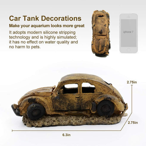 Boxtech Aquarium Decorations - Resin Ornament Imitation Car Wreck for Fish Tank with Air Bubble Stone