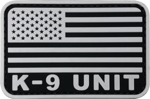 K-9 Tactical Patch 3x2 inch Black and White US Flag Patch for Tactical Hat, Cap, Vest, Trooper Clothing, Bags (White,