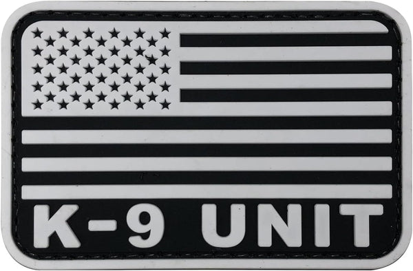 K-9 Tactical Patch 3x2 inch Black and White US Flag Patch for Tactical Hat, Cap, Vest, Trooper Clothing, Bags (White,