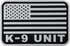 K-9 Tactical Patch 3x2 inch Black and White US Flag Patch for Tactical Hat, Cap, Vest, Trooper Clothing, Bags (White,