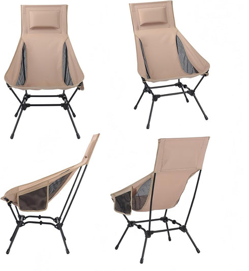 Eugelrom High Back Reclining Camping Chair for Adults Oversized Portable Folding Chair with Head Support & Widened