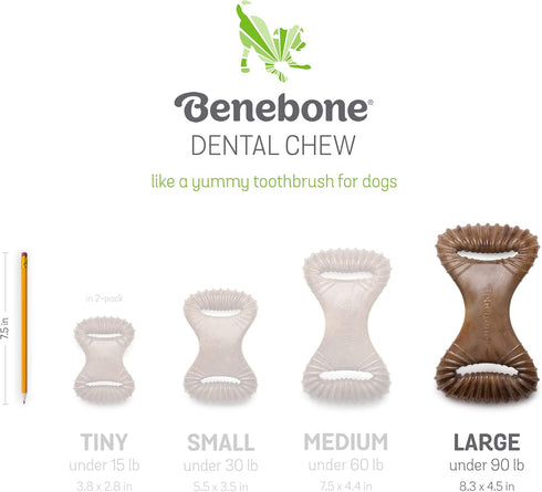 Benebone 2-Pack Wishbone/Dental Durable Chew Toys, Real Bacon Flavor, Made in USA, Large Size