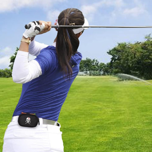 Skull Golf Ball Pouch - Durable Polyester Golf Tee Organizer Bag with Zipper Hook & Waist Belt for Men Women