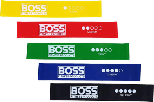 Set of 5 Resistance Loop Exercise Bands with Carrying Bag by BOSS FITNESS PRODUCTS