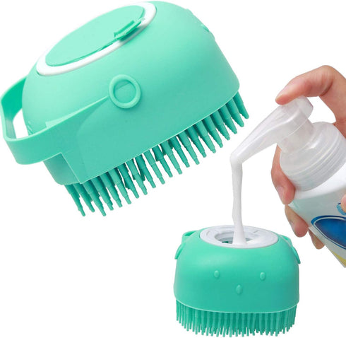 Soft Safe Silicone Pet Bathroom Massage Cleaning Grooming Tools Dog Cat Bath Brush with Shampoo Box (Blue), Small