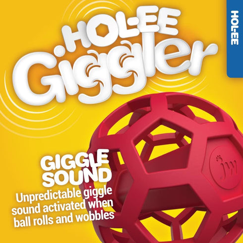 JW Pet Hol-ee Giggler Dog Toy Puzzle Ball – Natural Rubber, Medium (4.5 Inch Diameter), Red