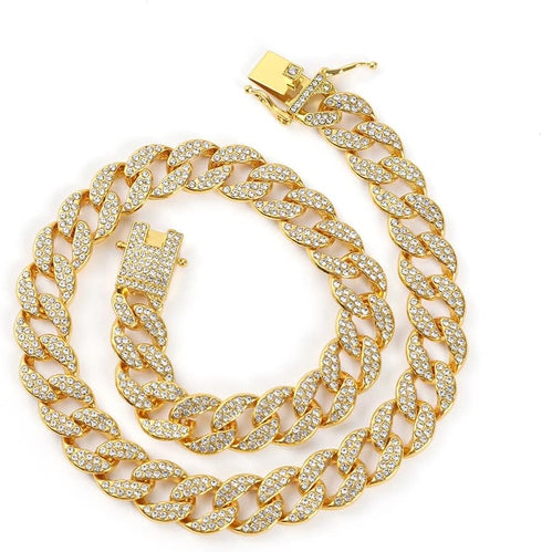 Chain Dog Collar with Diamond, 13mm Wide Metal Puppy Cuban Necklace, Cute Fashion Jewelry for Small Medium Large Pets