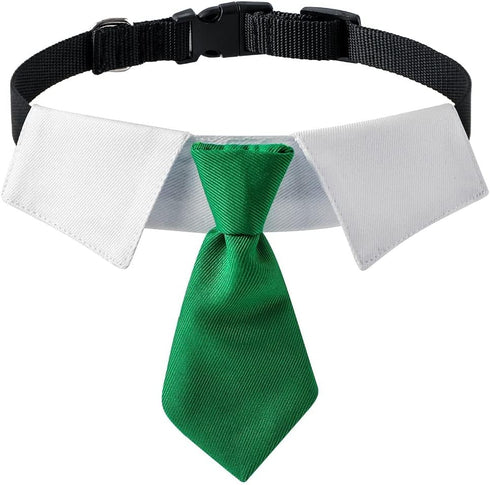 Dog Collar, Soft Polyester Bow Tie with Metal Buckle for Medium, Large, and Small Boys and Cats (Green/White)