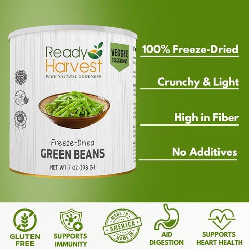 #10 25-Year Ready Harvest Freeze Dried Food - Green Beans | Emergency Food | Camping Vegetables | Can | Shelf Life |