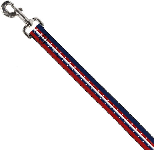Dog Leash Americana Stripe Stars Blue Red White 4 Feet Long 1.0 Inch Wide