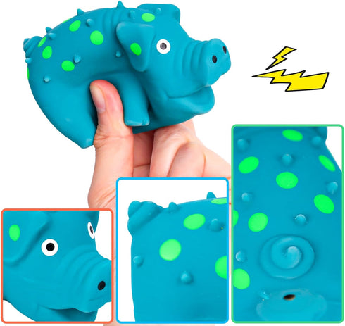 POPLAY 4" Squeaky Latex Grunting Pig Dog Toy, Small Blue Rubber Chew Gift for Dogs