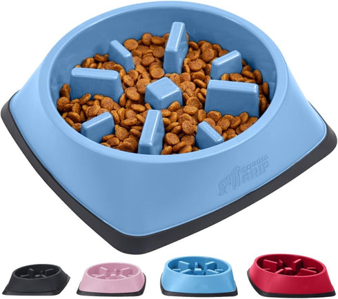 Gorilla Grip Slow Feeder Dog and Cat Bowls, Interactive Puzzle Toy for Food Training, Light Blue