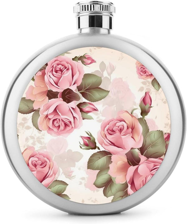LMHLDSC Stainless Steel Wine Bottle Liquor Container Rose Floral Print Leak Proof Hip