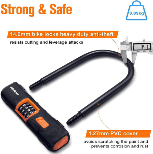 NDakter Heavy Duty Bike Locks, Combo U Lock with 5Ft Steel Cable for Electric Bike